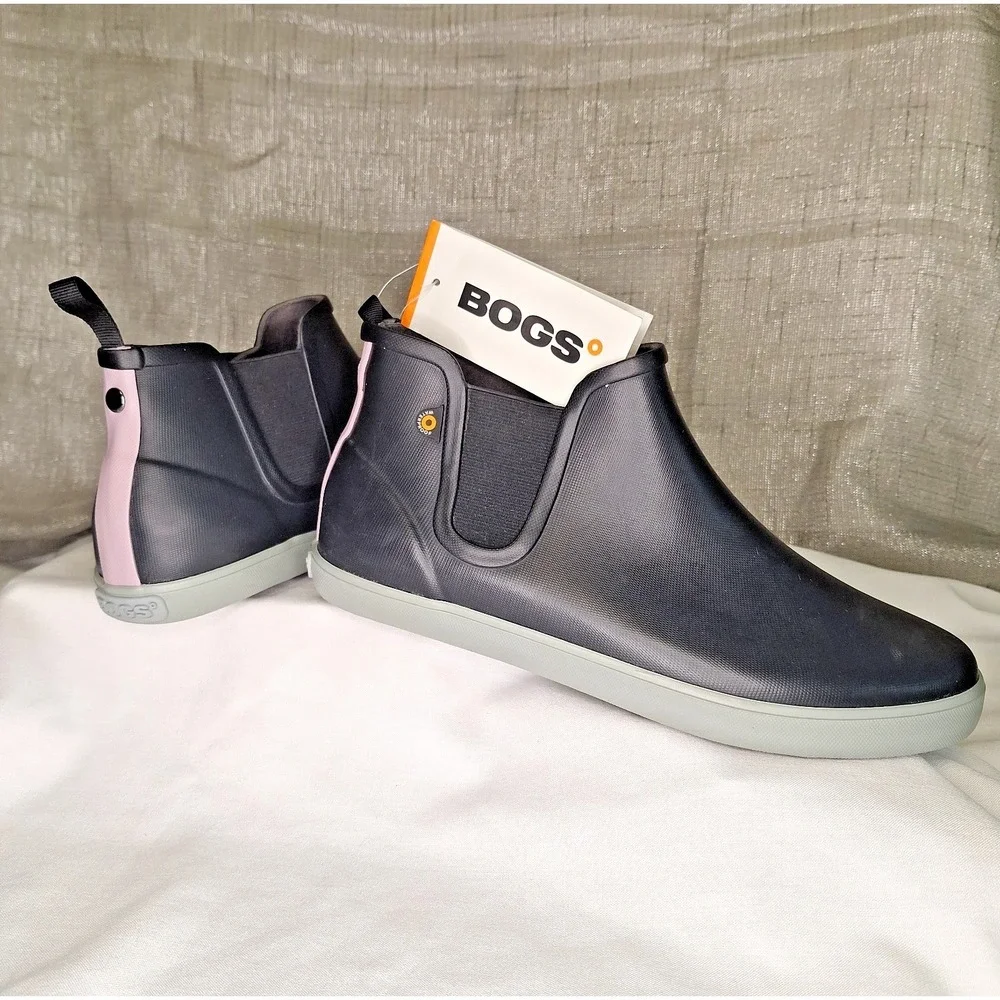 BOGS Kicker Rain Chelsea Boot Women's US 9 Black Gray Lavender Lilac Waterproof